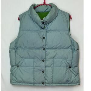 Polo Jeans Women’s XL Blue Green Reversible Puffer Vest Button Front Outerwear